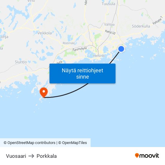 Vuosaari to Porkkala map