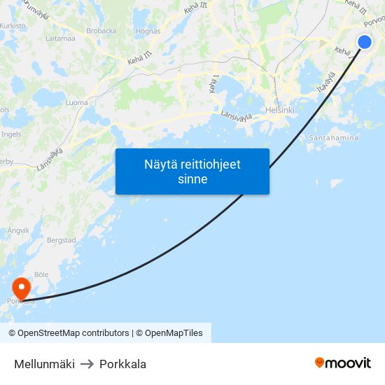 Mellunmäki to Porkkala map