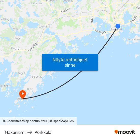 Hakaniemi to Porkkala map