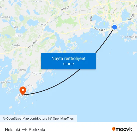 Helsinki to Porkkala map