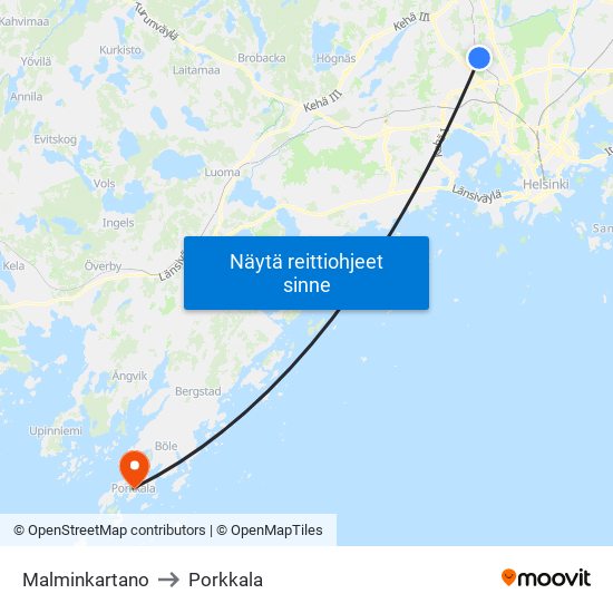 Malminkartano to Porkkala map