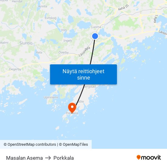 Masalan Asema to Porkkala map