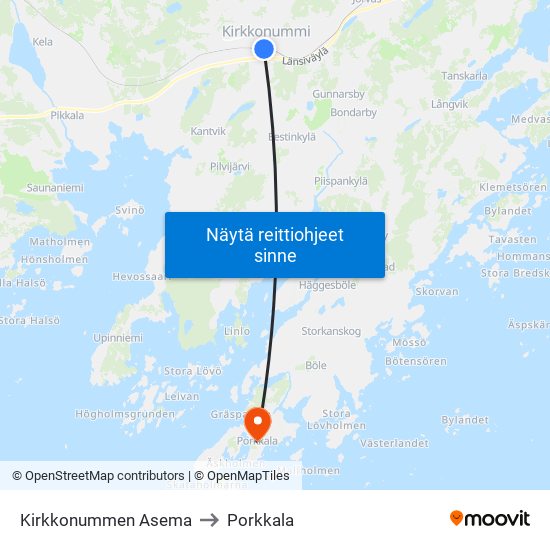 Kirkkonummen Asema to Porkkala map