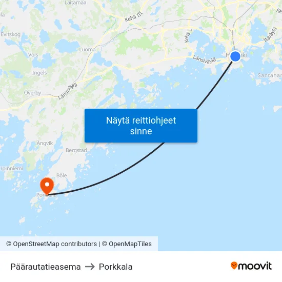 Päärautatieasema to Porkkala map