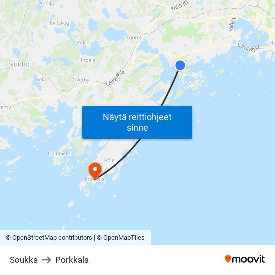 Soukka to Porkkala map