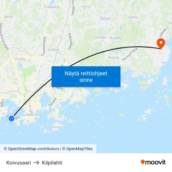 Koivusaari to Kilpilahti map
