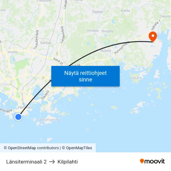 Länsiterminaali 2 to Kilpilahti map