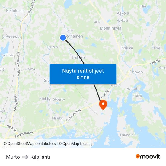 Murto to Kilpilahti map