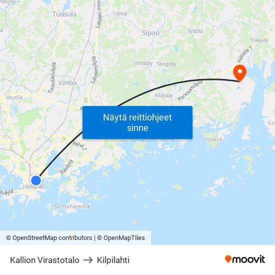 Kallion Virastotalo to Kilpilahti map