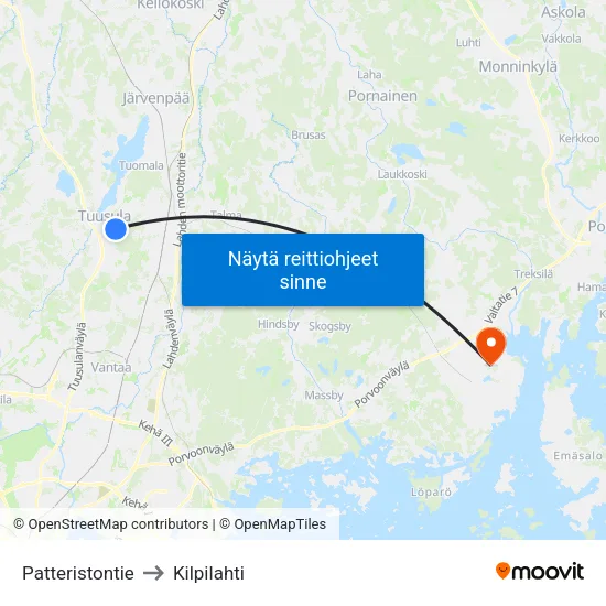 Patteristontie to Kilpilahti map