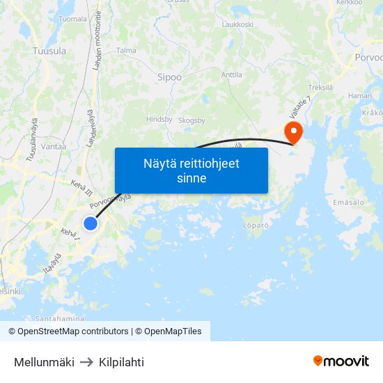 Mellunmäki to Kilpilahti map