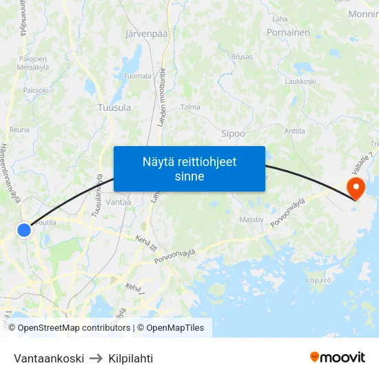 Vantaankoski to Kilpilahti map