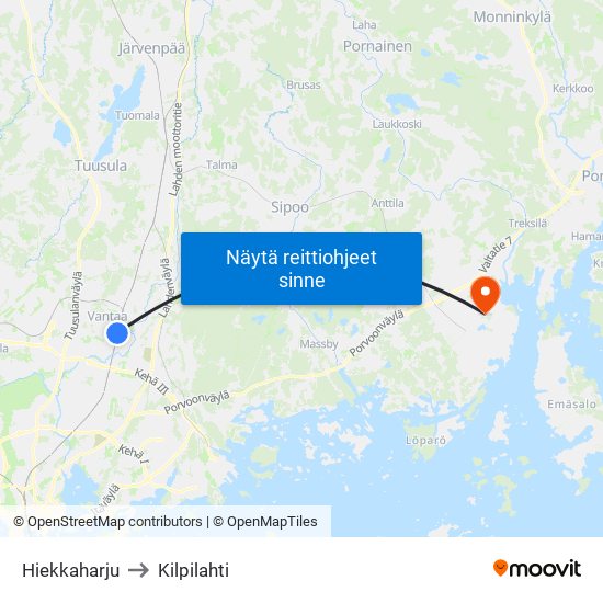 Hiekkaharju to Kilpilahti map