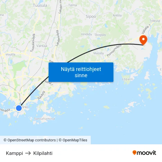Kamppi to Kilpilahti map