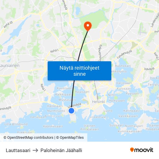 Lauttasaari to Paloheinän Jäähalli map