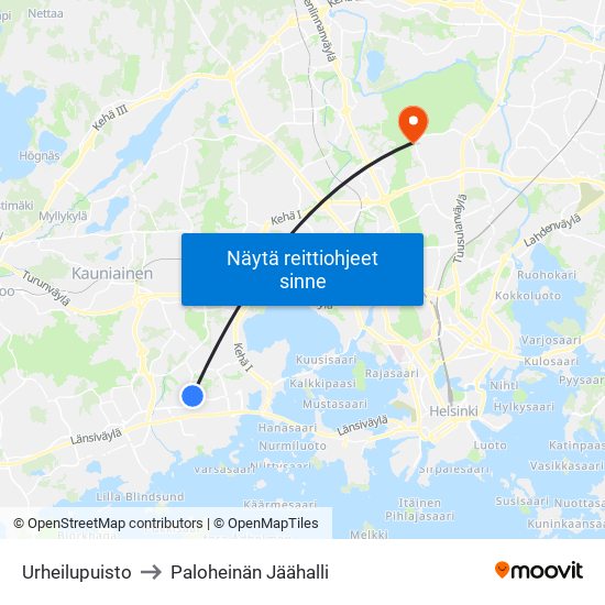 Urheilupuisto to Paloheinän Jäähalli map