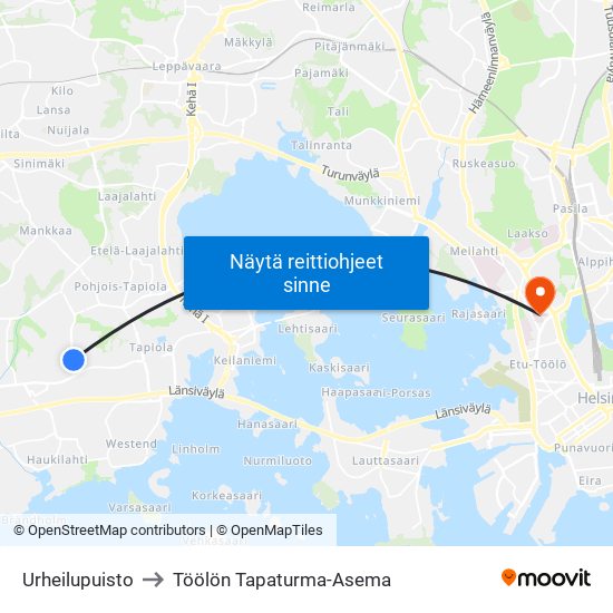 Urheilupuisto to Töölön Tapaturma-Asema map
