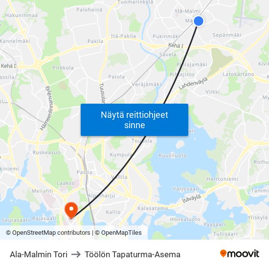 Ala-Malmin Tori to Töölön Tapaturma-Asema map