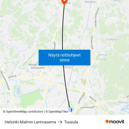 Helsinki-Malmin Lentoasema to Tuusula map