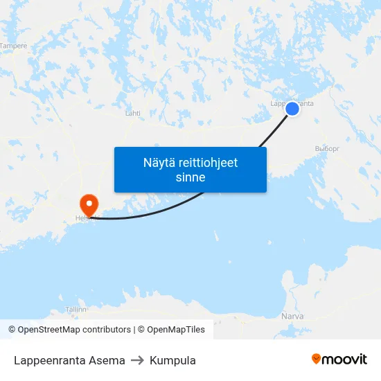 Lappeenranta Asema to Kumpula map