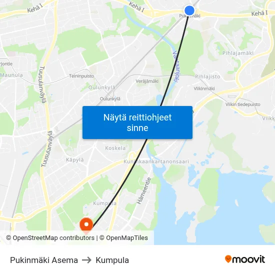 Pukinmäki Asema to Kumpula map