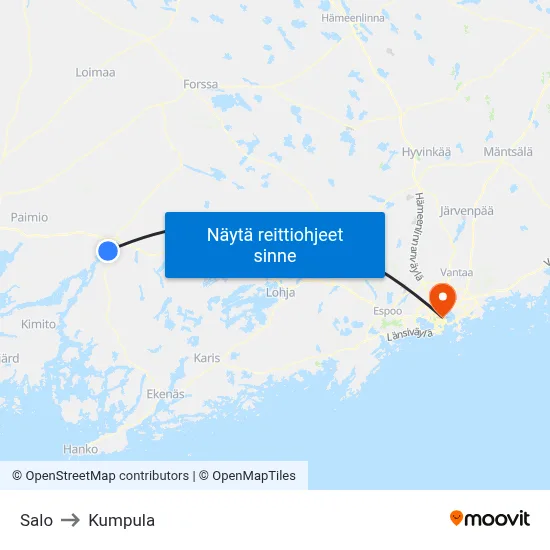 Salo to Kumpula map