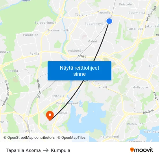 Tapanila Asema to Kumpula map