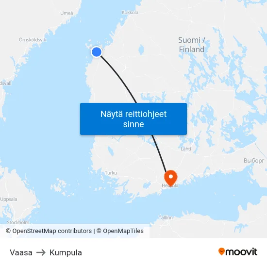 Vaasa to Kumpula map