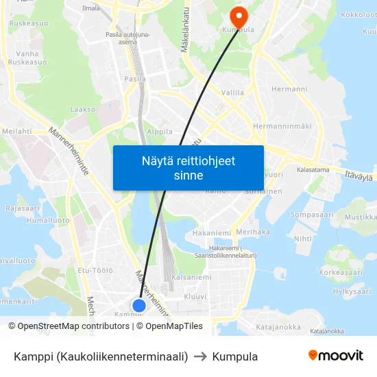 Kamppi (Kaukoliikenneterminaali) to Kumpula map
