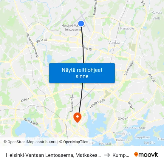 Helsinki-Vantaan Lentoasema, Matkakeskus to Kumpula map