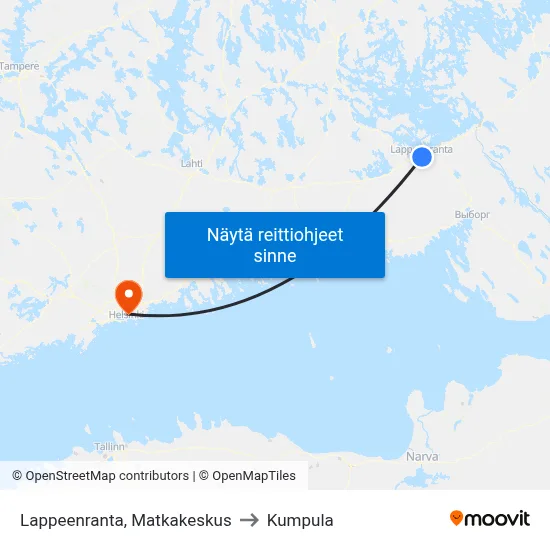 Lappeenranta, Matkakeskus to Kumpula map