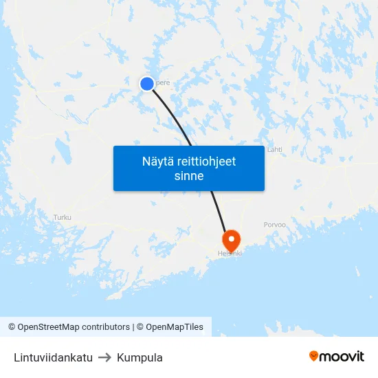 Lintuviidankatu to Kumpula map