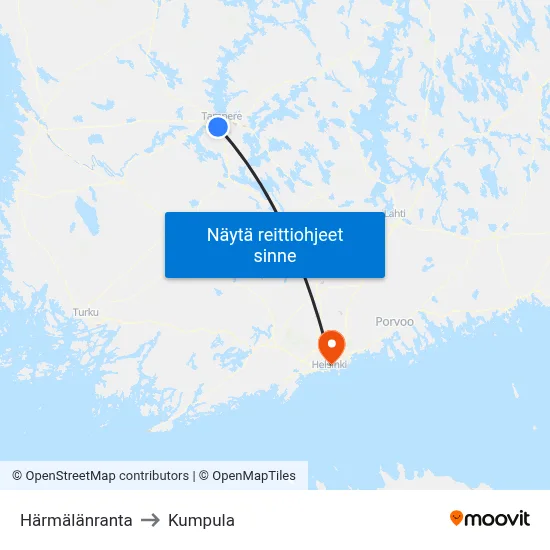 Härmälänranta to Kumpula map