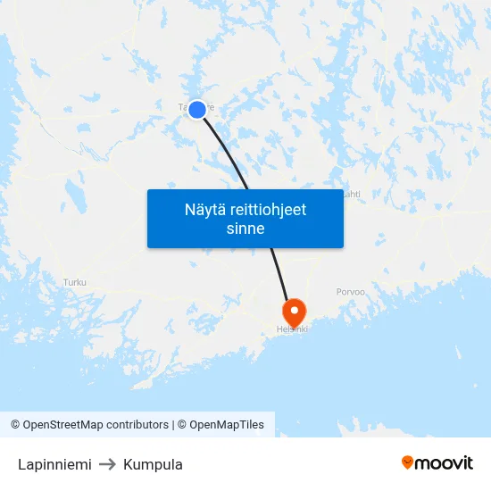 Lapinniemi to Kumpula map