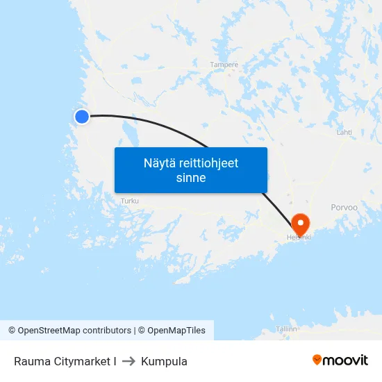 Rauma Citymarket I to Kumpula map