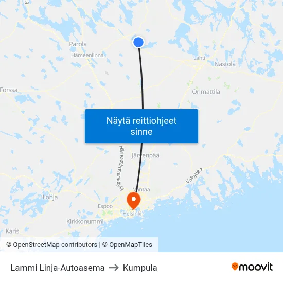 Lammi Linja-Autoasema to Kumpula map