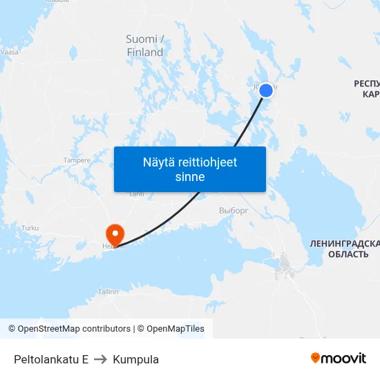 Peltolankatu E to Kumpula map