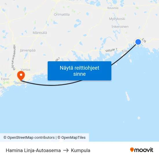 Hamina Linja-Autoasema to Kumpula map