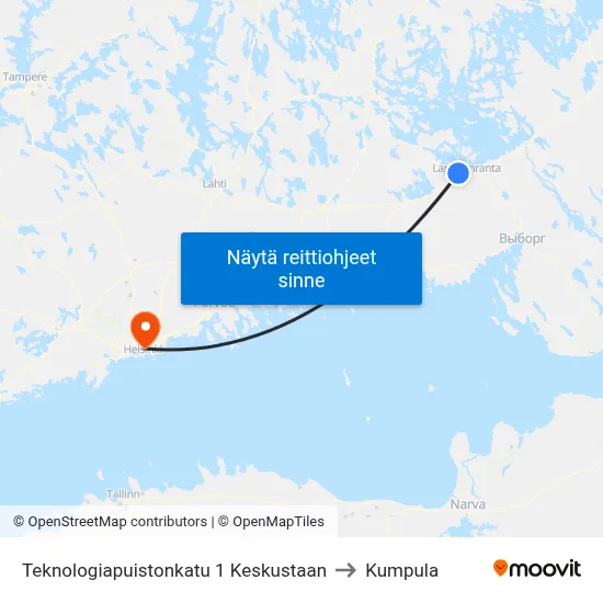 Teknologiapuistonkatu 1 Keskustaan to Kumpula map