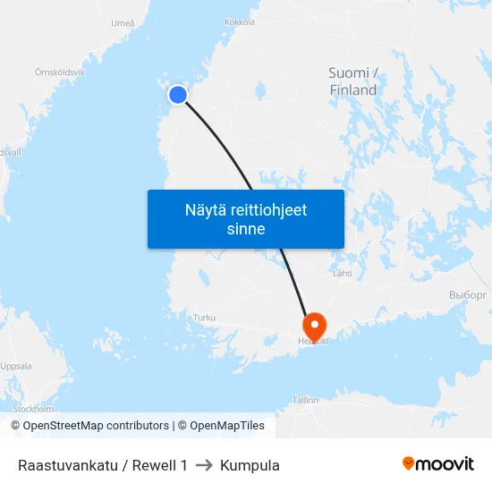 Raastuvankatu / Rewell 1 to Kumpula map