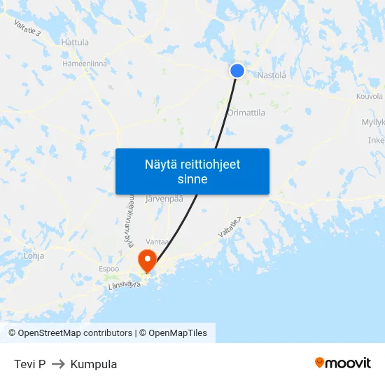 Tevi P to Kumpula map
