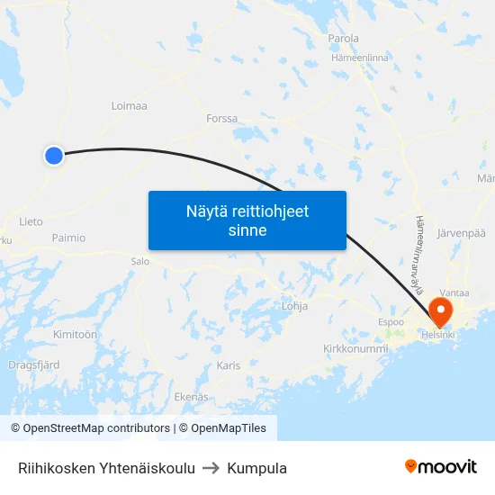 Riihikosken Yhtenäiskoulu to Kumpula map