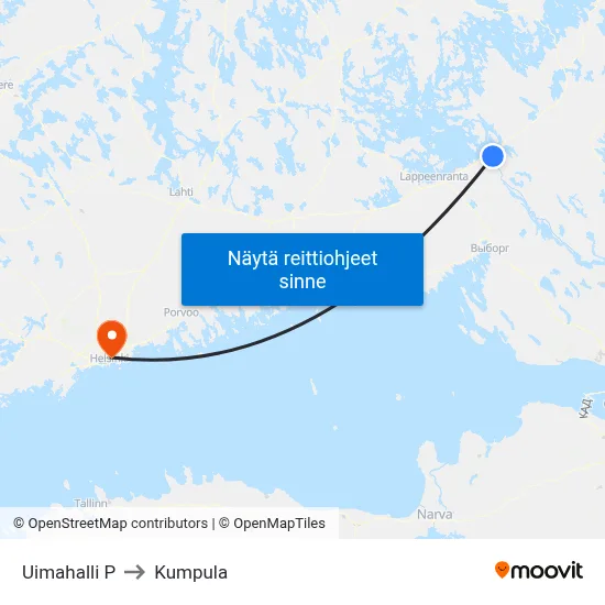 Uimahalli P to Kumpula map