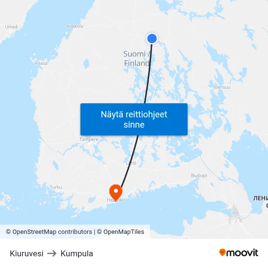 Kiuruvesi to Kumpula map