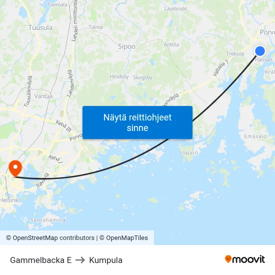 Gammelbacka E to Kumpula map