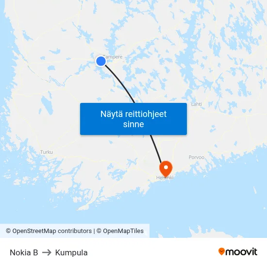 Nokia B to Kumpula map