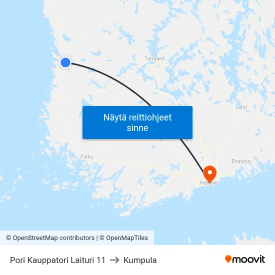 Pori Kauppatori Laituri 11 to Kumpula map