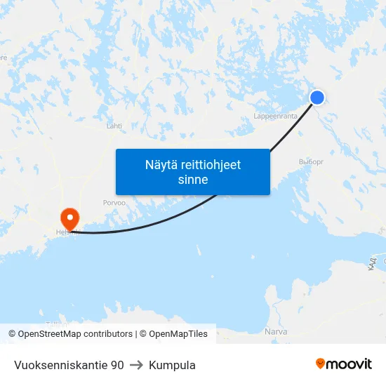 Vuoksenniskantie 90 to Kumpula map