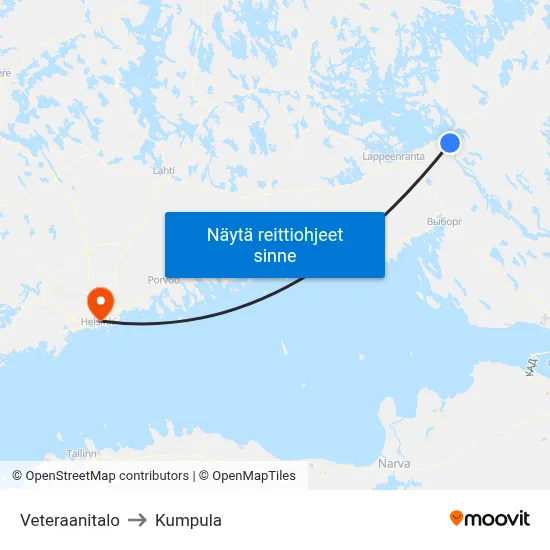Veteraanitalo to Kumpula map