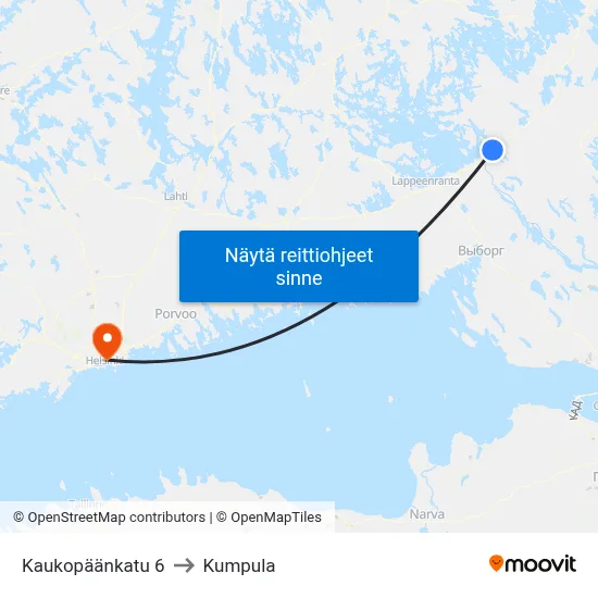 Kaukopäänkatu 6 to Kumpula map